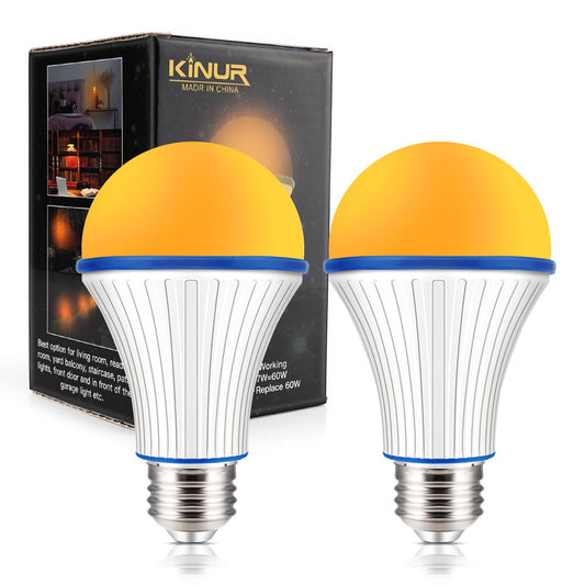 KINUR 7W A19 1800K Amber Light Bulb-Warm Light Bulbs for Sleep 60 Watt Equivalent-Non-Dimmable LED Sleepy Baby Nursery Light Bulbs 2 Pack