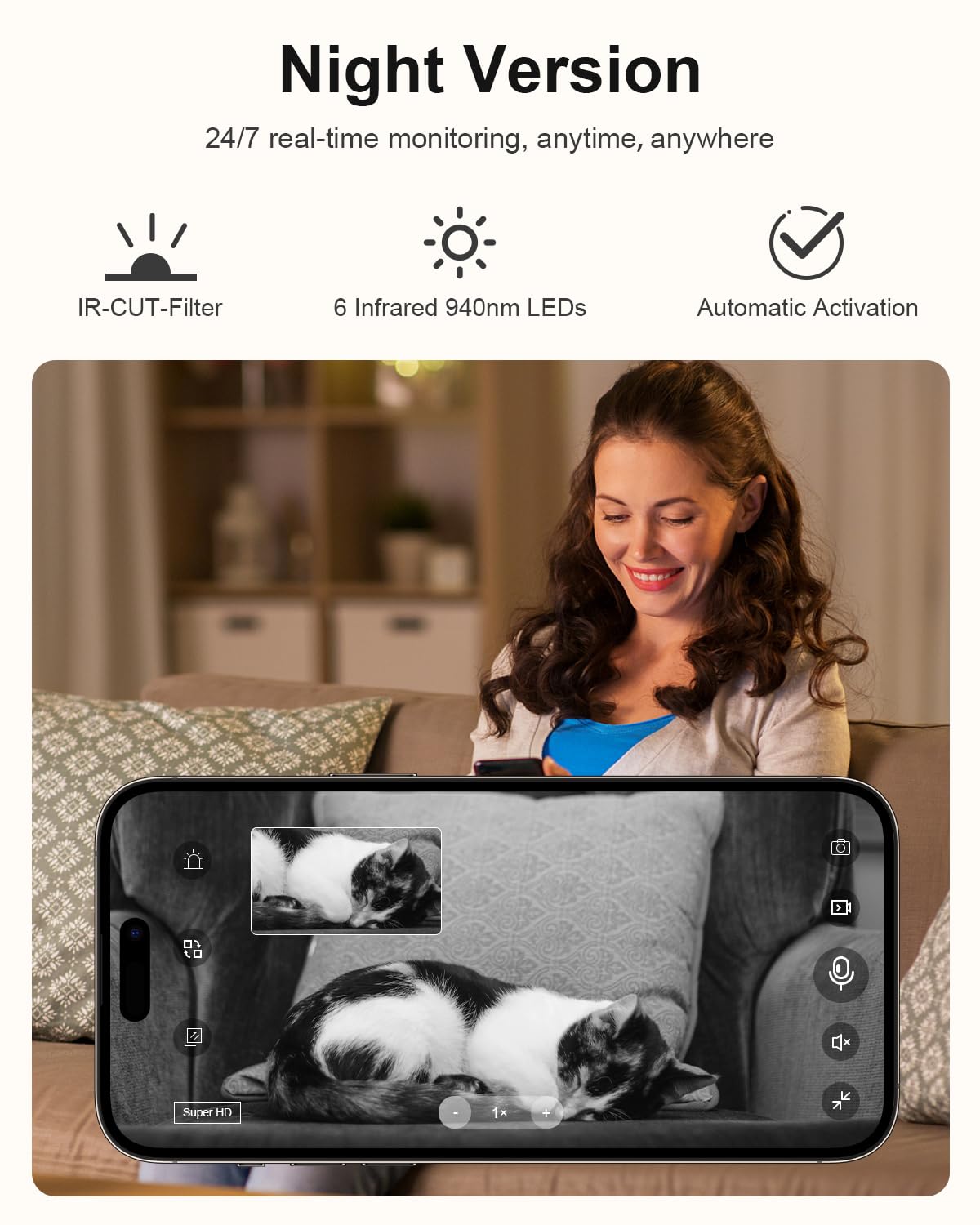 HIGSEEU 4K Wireless Security Camera, WiFi Indoor Camera, Cameras for Home Security, Baby Monitor, Nanny Cam with Night Vision, AI Motion Detection