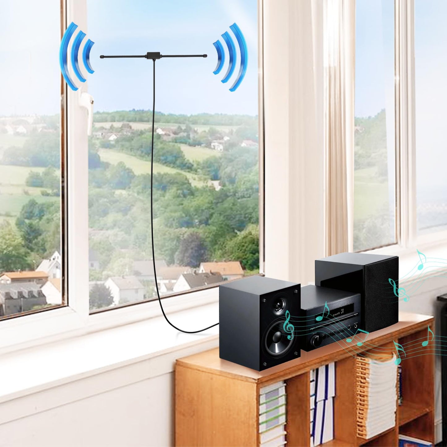 Bingfu FM Radio Dipole Antenna for Stereo Receiver Indoor Pioneer Onkyo Yamaha Marantz Bose Wave Music System Home FM Radio AV Audio Video Home