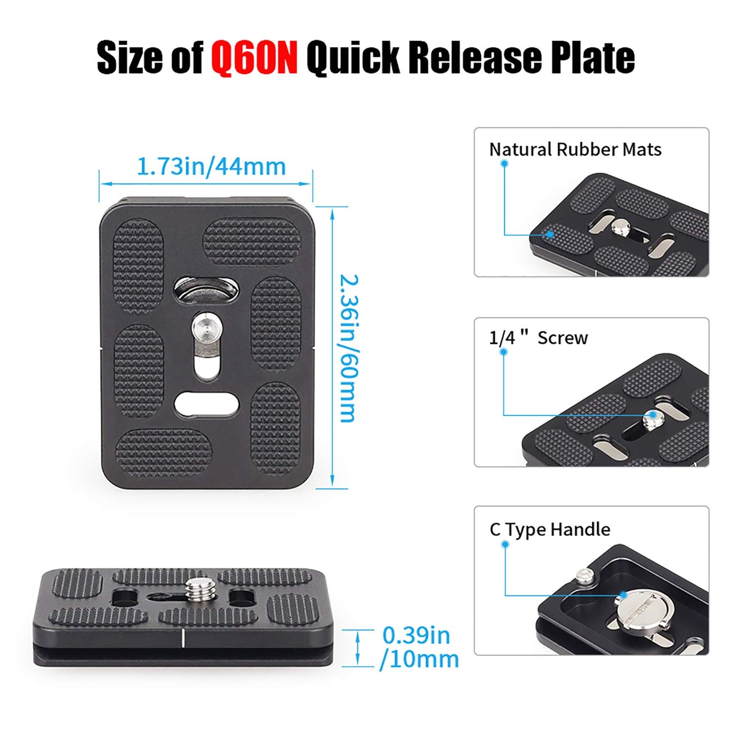 INNOREL Tripod Arca Plates Q50N/Q60N/Q70N Universal Arca Swiss Quick Release Plate Adapter with 1/4” Screw for Panoramic Tripod Ball Head, DSLR