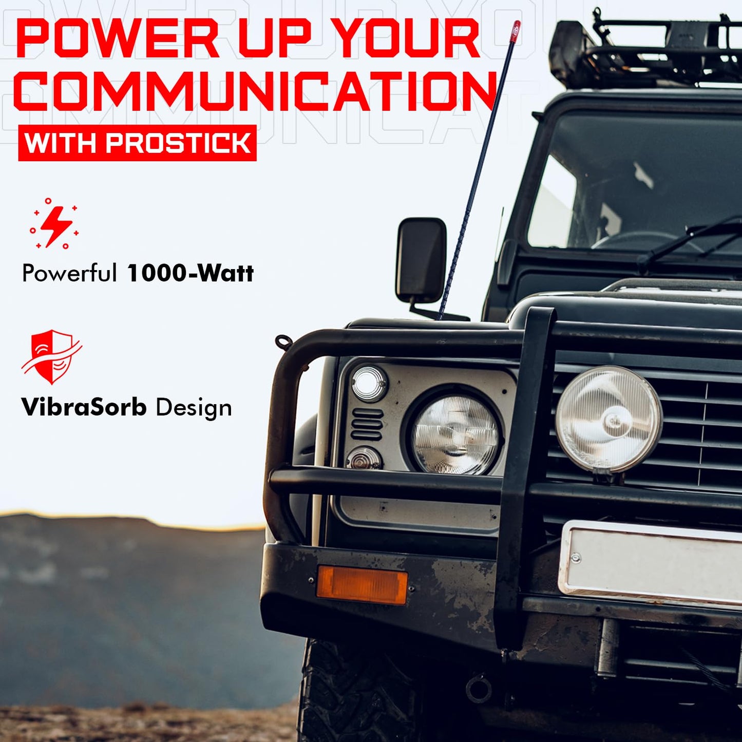 Prostick 3 Foot Fiberglass 1000 Watt Black CB Radio Antenna with Heavy Duty Black Stainless Steel Spring.