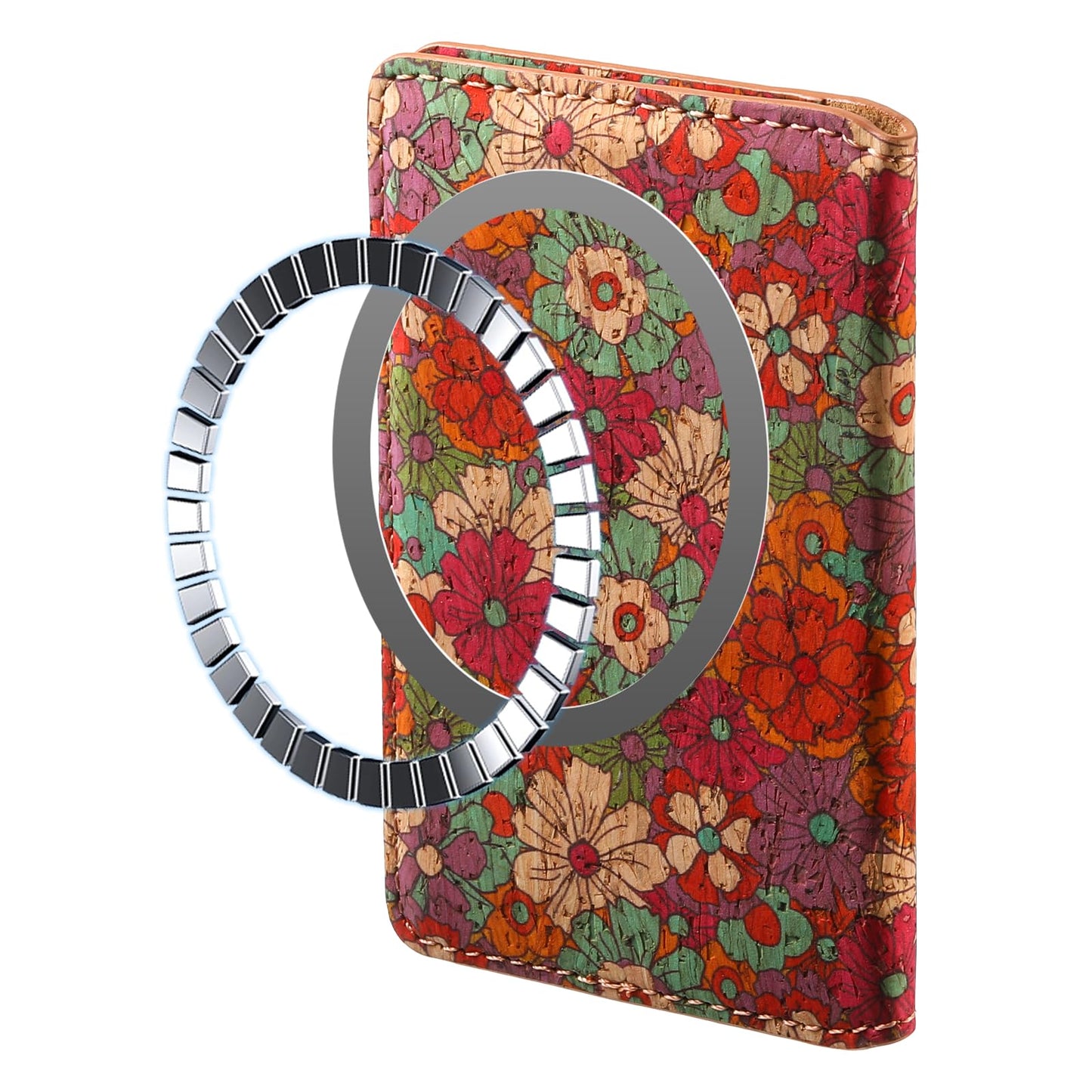 maogoam Magnetic Flower Leather Wallet Compatible With MagSafe, Leather Magnetic Bifold Cards Holder for Women, Ultra Slim Wallet for iPhone, Fit 4