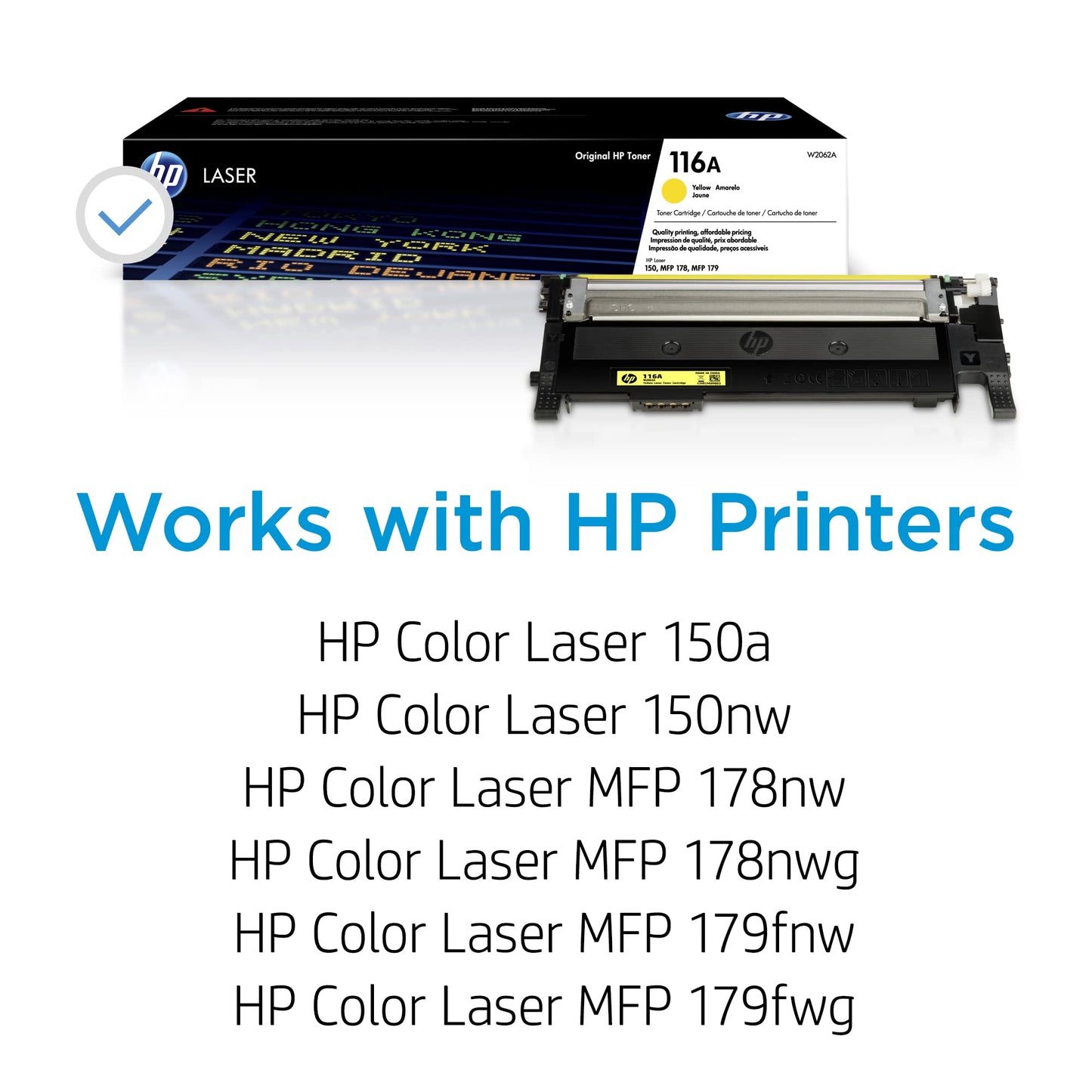 HP 116A Yellow Toner Cartridge | Works Color Laser 150 Series, Color Laser MFP 178, 179 Series | W2062A