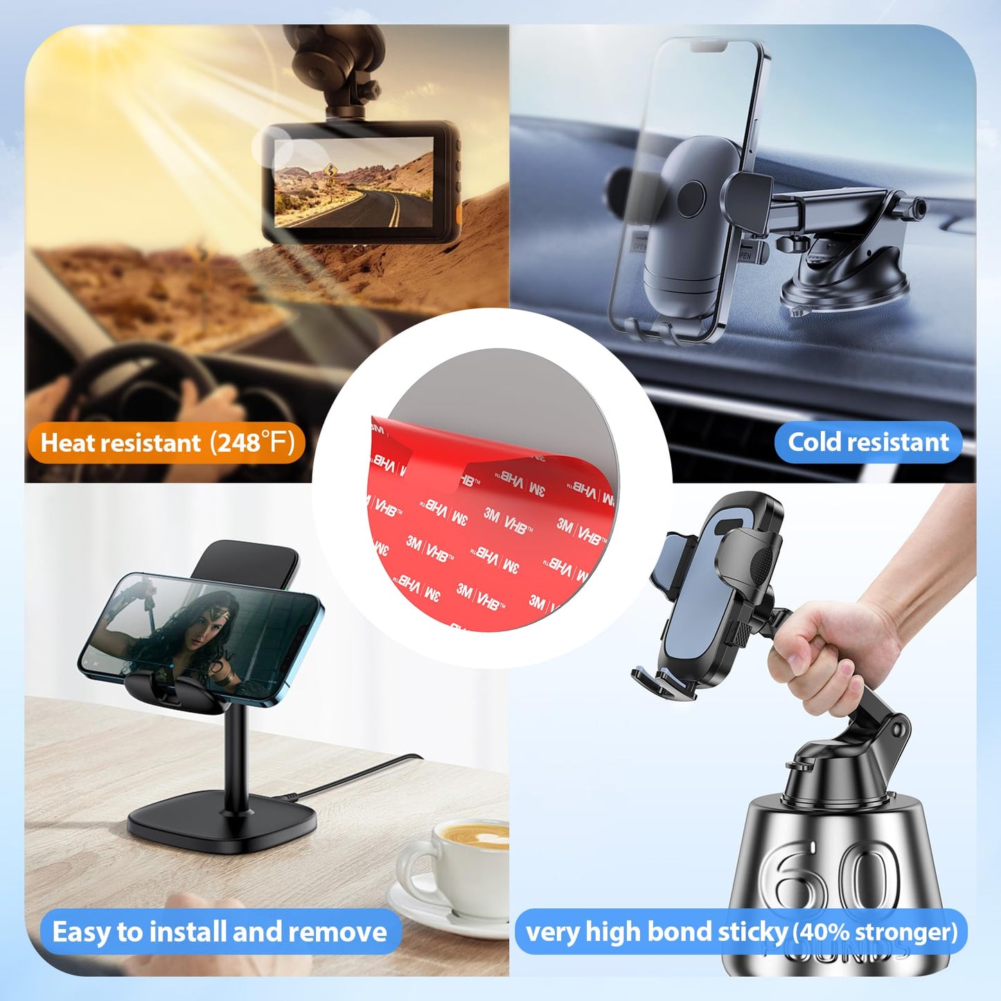 pop-tech 90mm(3.54") 4pcs 3M Sticky Pads Replacement for Car Phone Mount Windshield Dashboard,3M VHB Heat Resistance Circle Double Sided Heavy Duty
