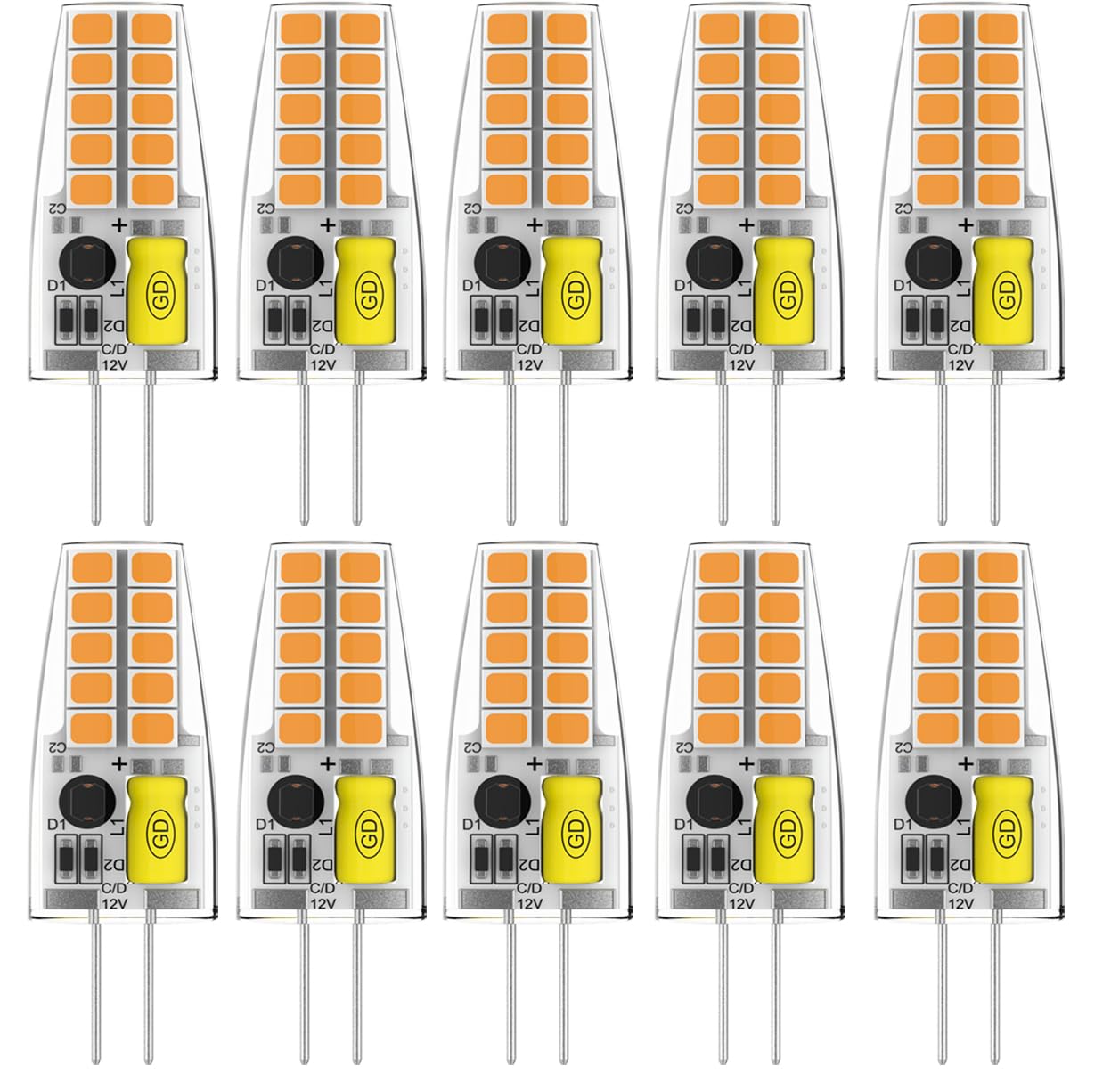 Suiyueshentou 10 Pack G4 LED Bulb JC Bi-Pin Base Light Bulbs 2W AC/DC 12V 20W-30W 360°Beam Angle T3 Halogen Bulb Replacement Landscape Bulbs G4 Bi-Pin