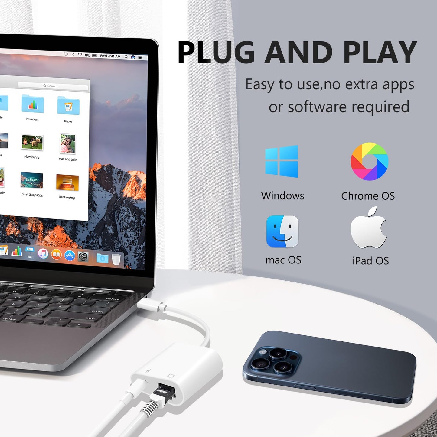 MTIQHS 2 in 1 USBC to RJ45 Ethernet Adapter with Charging Port