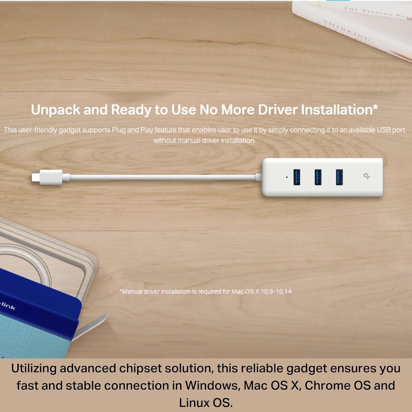 TP-Link UE330C USB-C 3.0 to Ethernet Adapter | Portable 3-Port USB-A 3.0 Hub w/ 1 Gigabit RJ45 Ethernet Port | Laptop Network Adapter | Plug & Play |