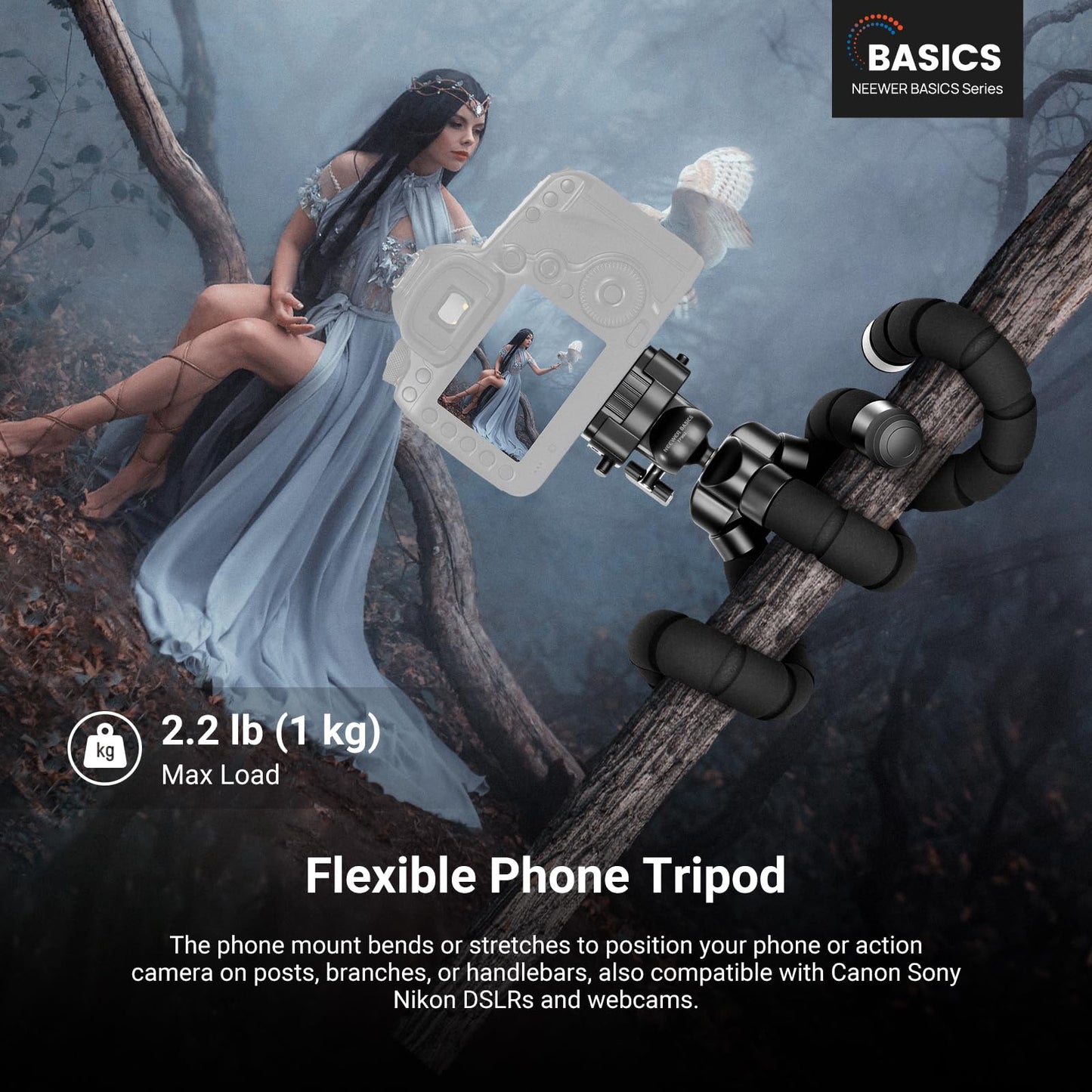 NEEWER Basics Flexible Phone Tripod, Mini Small Octopus Desk Stand Holder, Vlog Selfie Stick for Cell Phone Camera Compatible with iPhone GoPro DJI