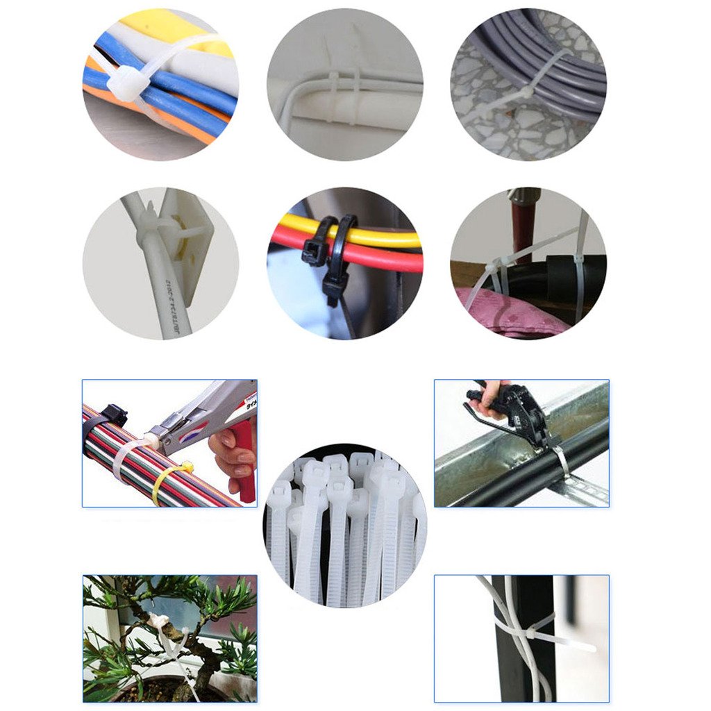 TrendBox 500 (Size: 4x250mm/10 inches) White Self-Locking Nylon Plastic Cable Cord Zip Ties Wrap Fasten Wire Durable Indoor Outdoor Travel Home