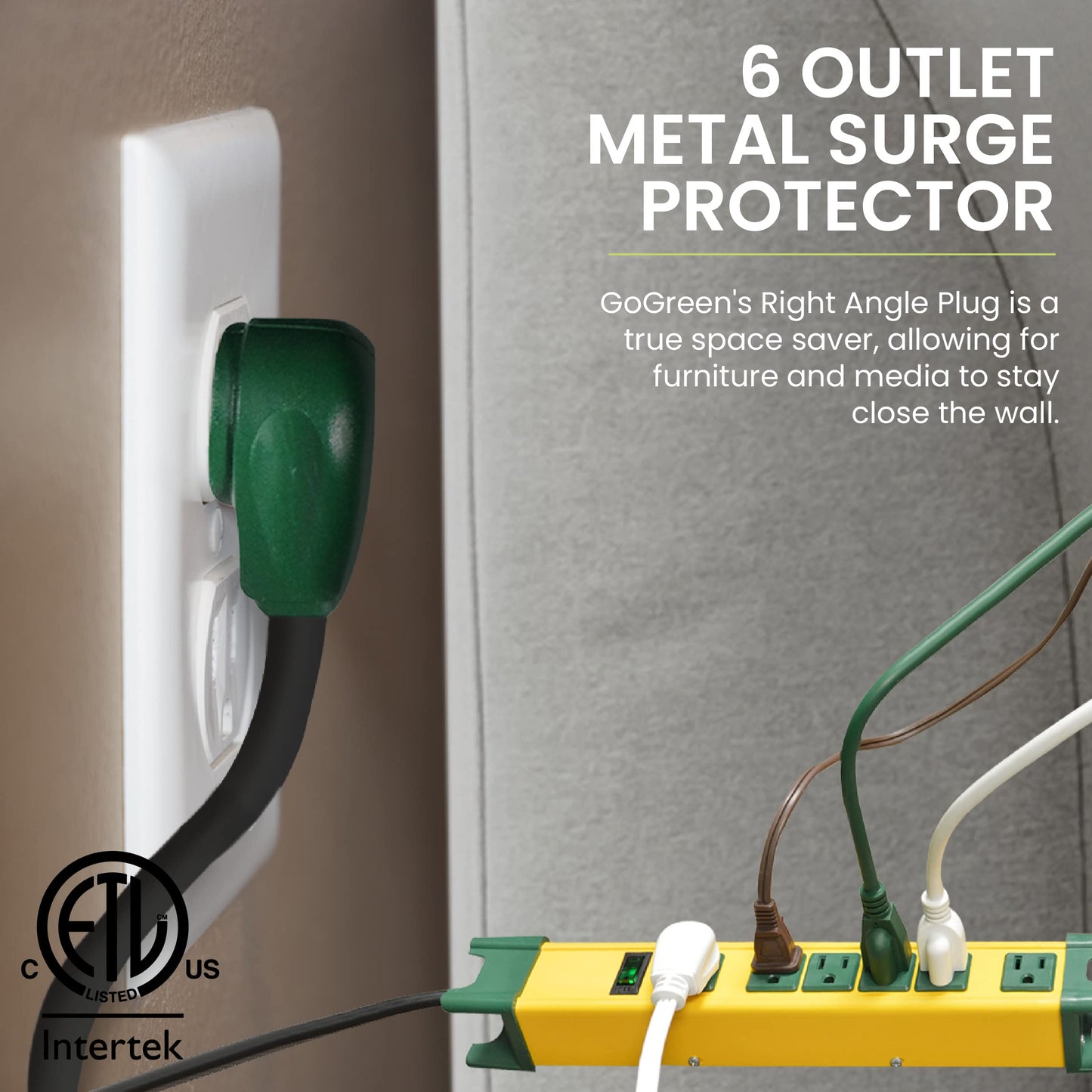 GoGreen Power (GG-26114) 6 Outlet Metal Surge Protector, 250 Joules, Yellow/Green, 6 ft Cord