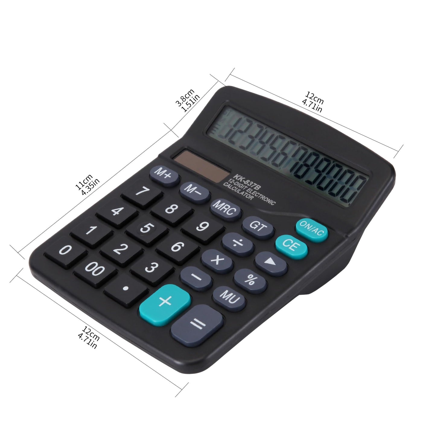 Desk Calculator 12 Digit Office Calculators with Large Screen Display, Dual Solar Power and Battery, Recessed Big Button Calculator for Office Home