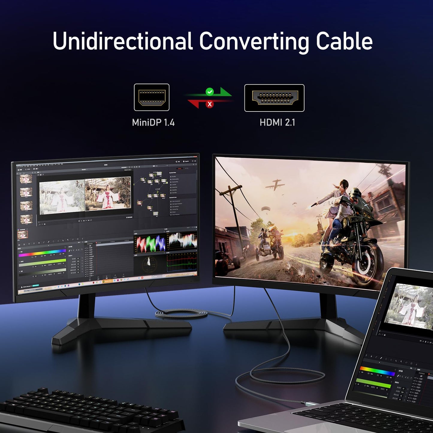 Mini DisplayPort to HDMI Cable 6ft - 8K@60Hz 4K@120Hz Unidirectional Mini DP1.4 to HDMI, Nylon Braided Aluminum Shell Gold Plated Connectors
