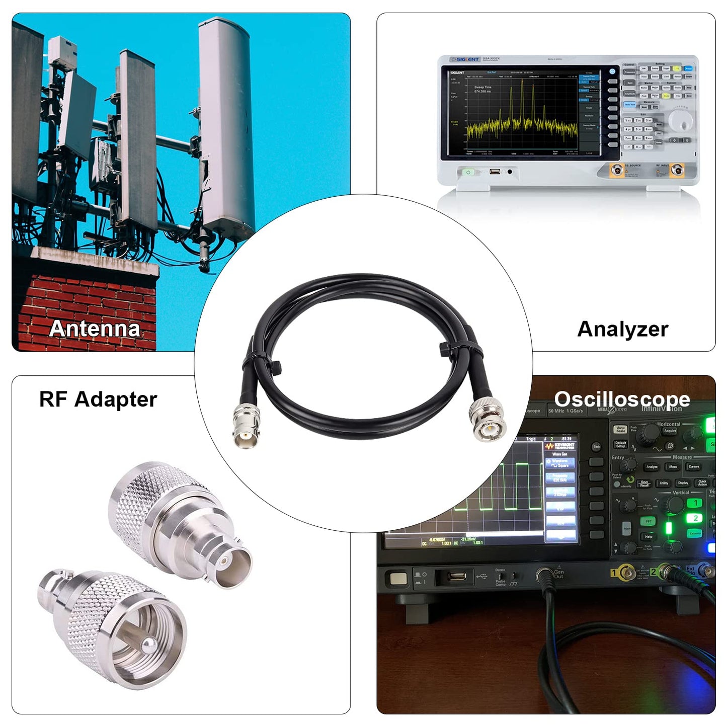 MOOKEERF BNC Male to BNC Female Coaxial Cable 50 ohm RG8X Coax Ultra Low Loss for Antenna, RF Radio, Modem, Oscilloscope, Spectrum, Analyzer, Signal…