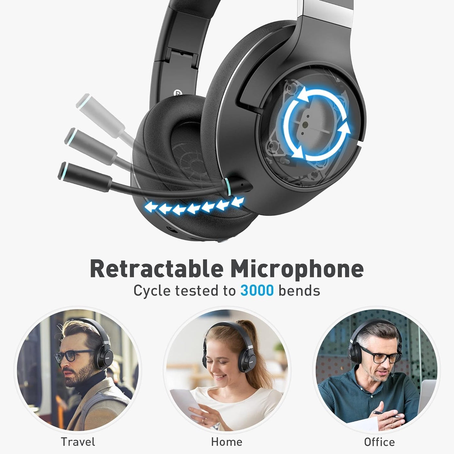 COOSII H300 Wireless Headphones Bluetooth with Microphone, Over Ear Headsets with USB Dongle & Mute, Environmental Noise Cancelling Retractable Mic…