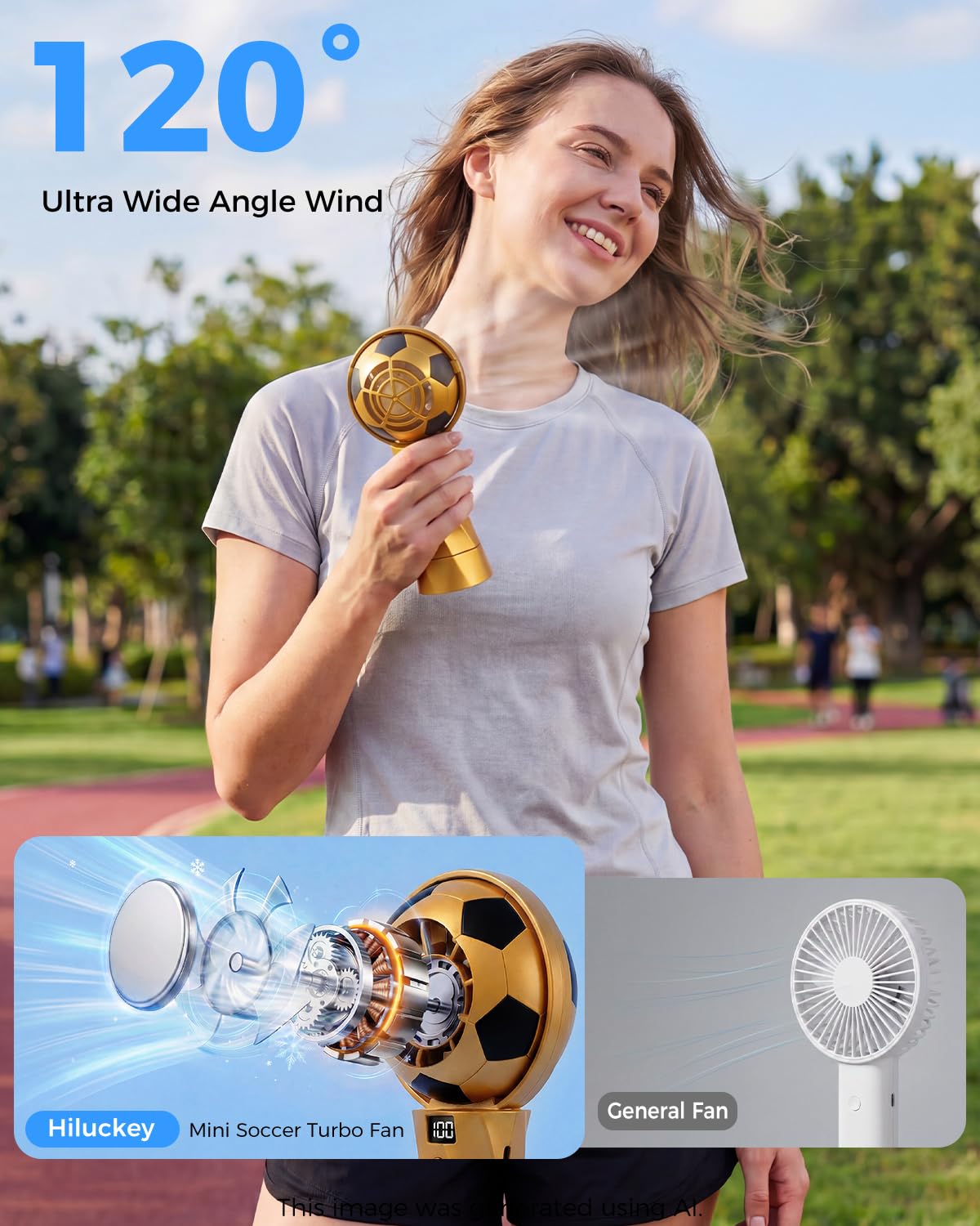 Handheld Portable Turbo Fan with Ice Cooler, 5-Speed Settings,World Cup trophy handheld fan,Rechargeable Personal Fan [5000mAh], Small Pocket Fans