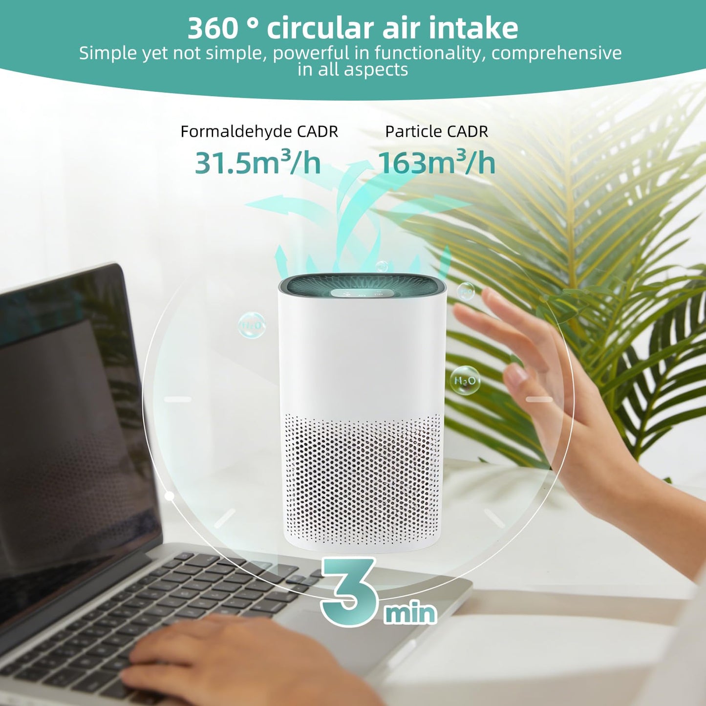 Portable Quiet HEPA Air Purifier for Home & Bedroom, Low Power 12W Air Cleaner with Touch Control Panel & Night Light, Room Odor Eliminator