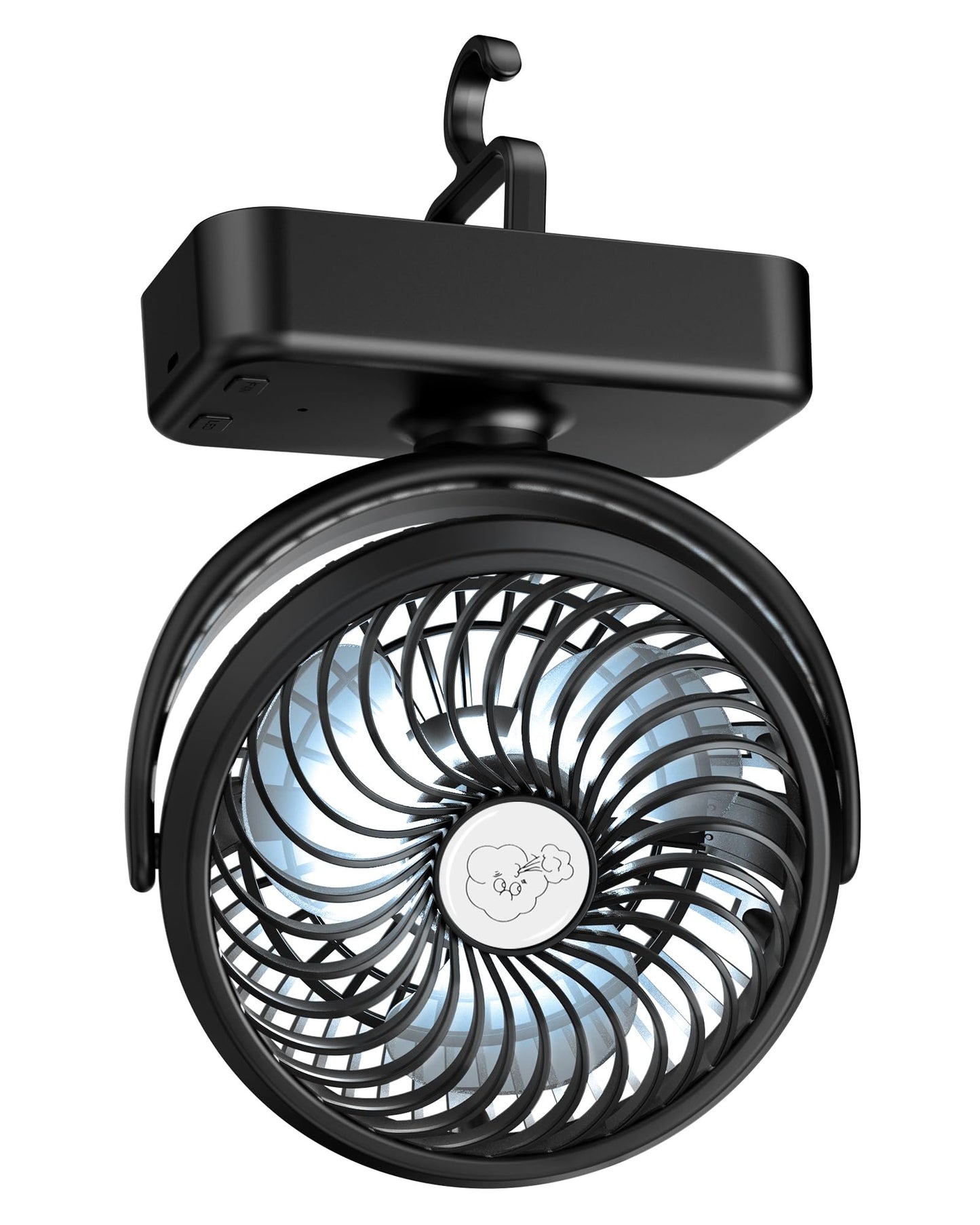 REENUO Portable Camping Fan, Small Tent Fan with Hanging Hook, 40 Working Hours Rechargeable USB Battery Fan with LED Lights for Desk, Bedroom, Travel