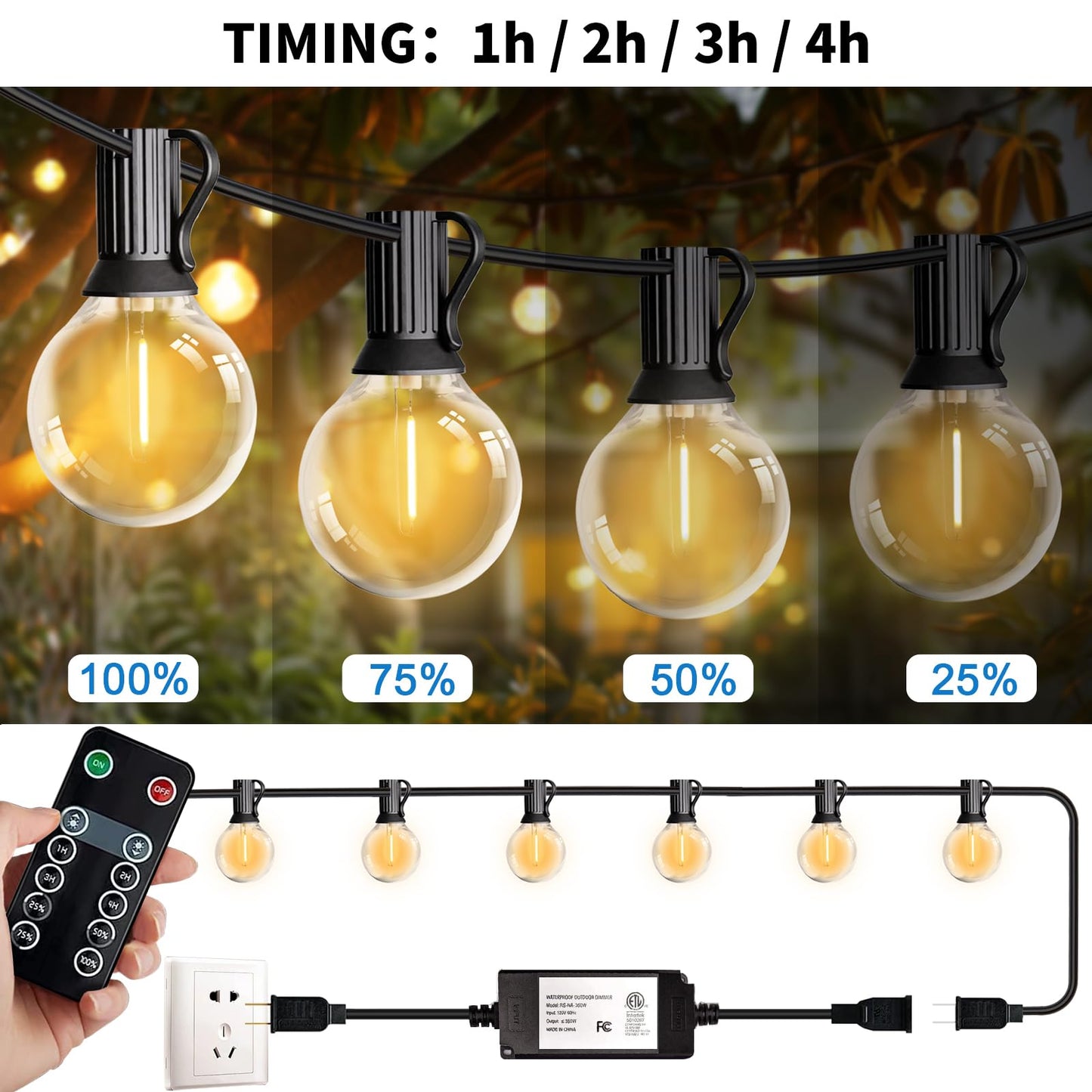 LED 30FT Outdoor String Lights with Remote Waterproof Patio Lights Dimmable 27 Shatterproof G40 Bulbs, Globe String Lights Decorative Balcony Bistro