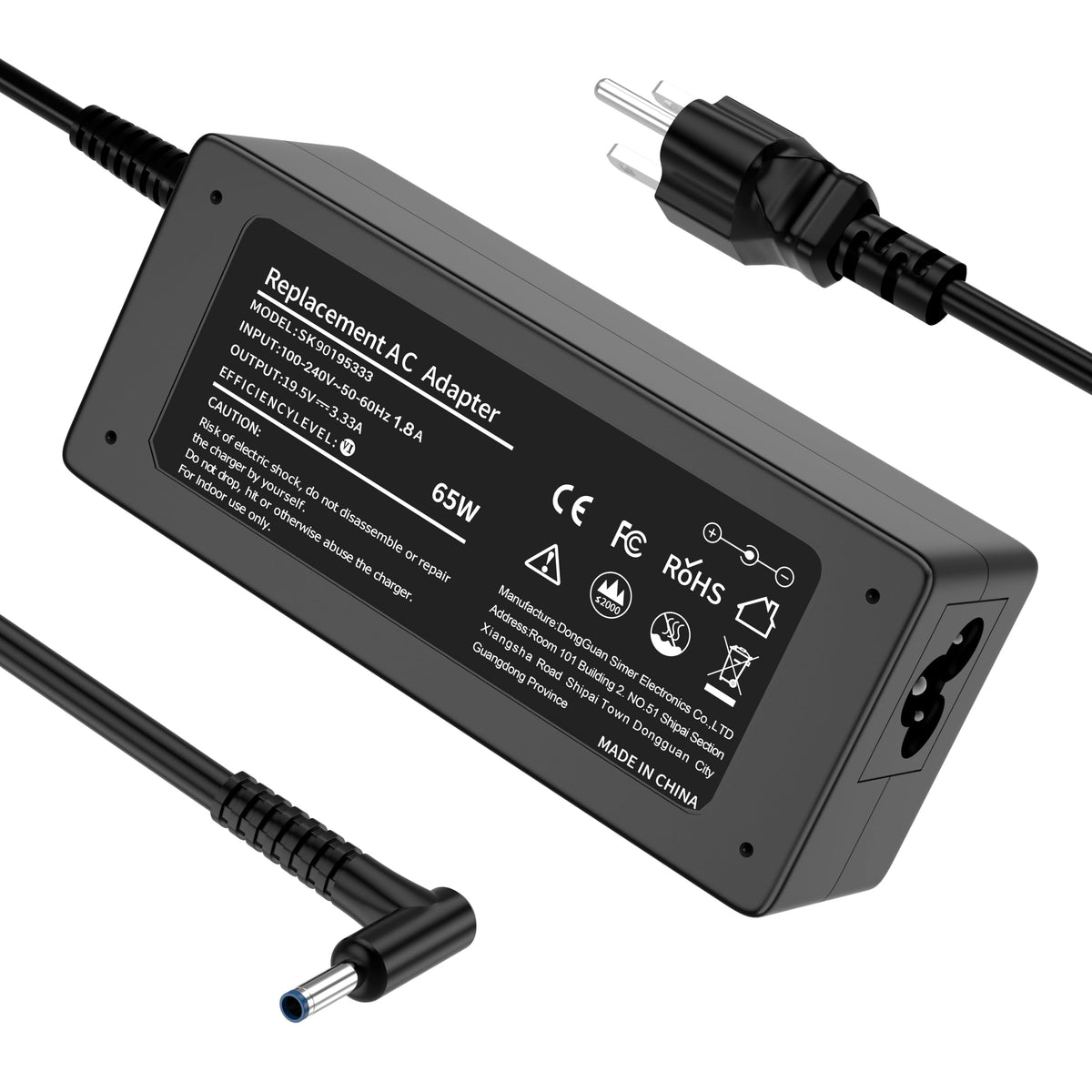 Compatible with HP Laptop Charger, 65W 45W Smart AC Adapter 4.5mm Blue Tip