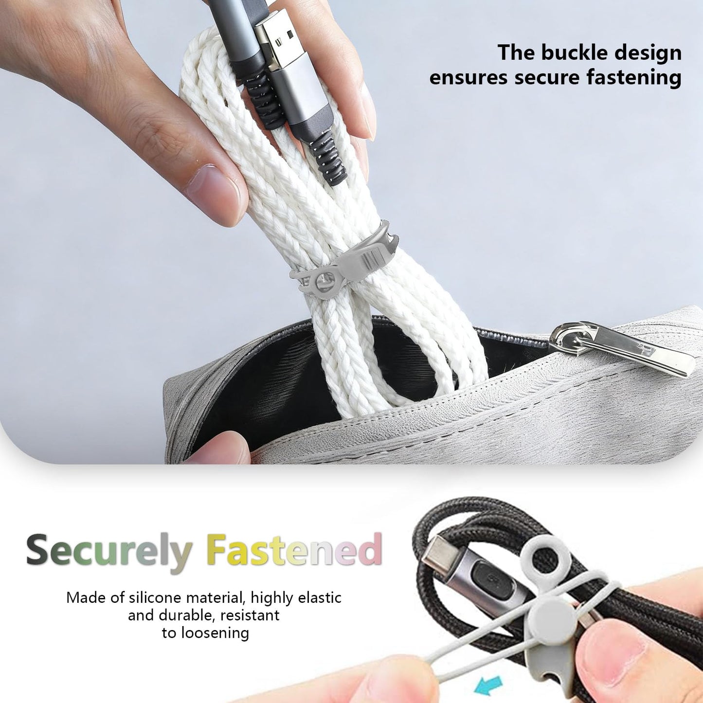 Data Cable Organizer, Elastic Reusable Silicone Cable Straps Cord Organizer for Bundling and Fastening Earphone, Phone Charger (12 PCS)