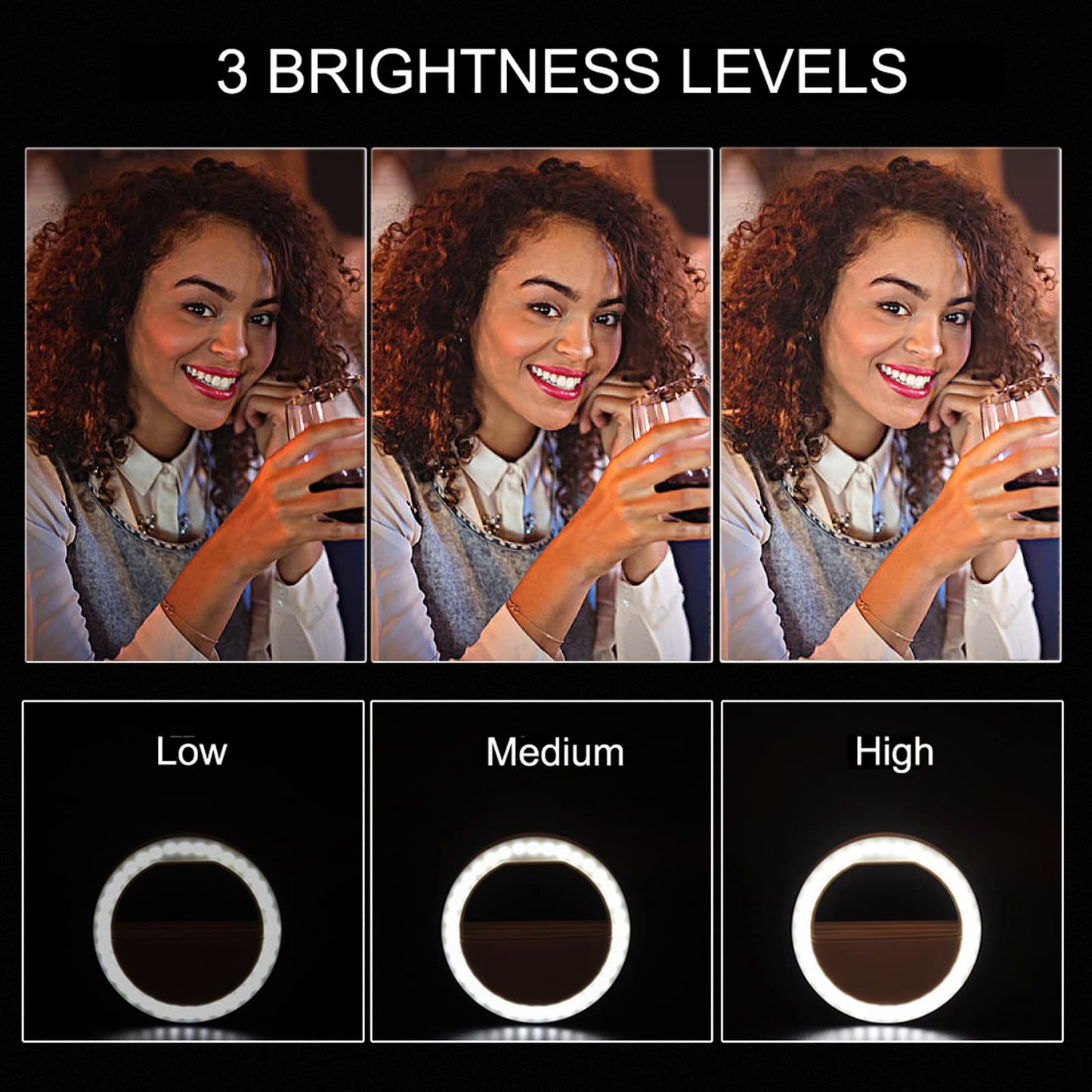 Selfie Ring Light,HONGDAYI Clip-on Selfie Light for Phone Camera 3-Level Brightness Small Mini LED Ring Light