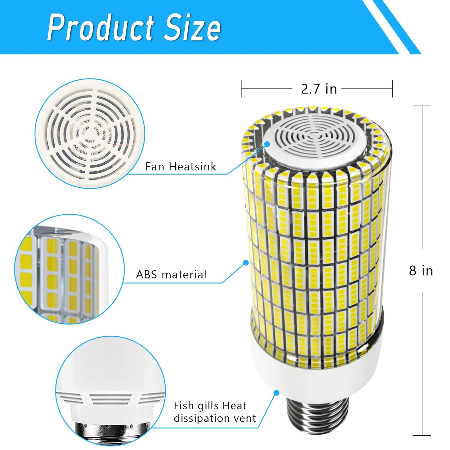 120W LED Corn Light Bulb 5000K Daylight 18000 Lumens Super Bright with Fan Radiator 1200W Equivalent E39/E40 Base LED Corn Bulb Suitable for outdoor