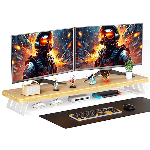 NestNeat Dual Monitor Stand Riser, 39 Inch Large Wood Monitor Stands for 2 Monitors, Desk Monitor Riser for Computer/Laptop/Printer/TV, Stand Riser up