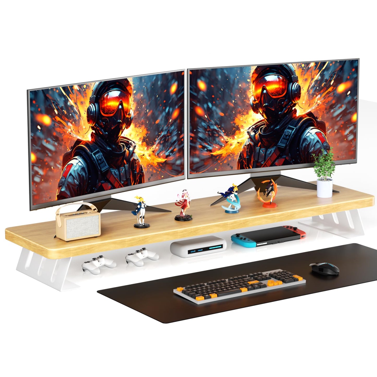 NestNeat Dual Monitor Stand Riser, 39 Inch Large Wood Monitor Stands for 2 Monitors, Desk Monitor Riser for Computer/Laptop/Printer/TV, Stand Riser up
