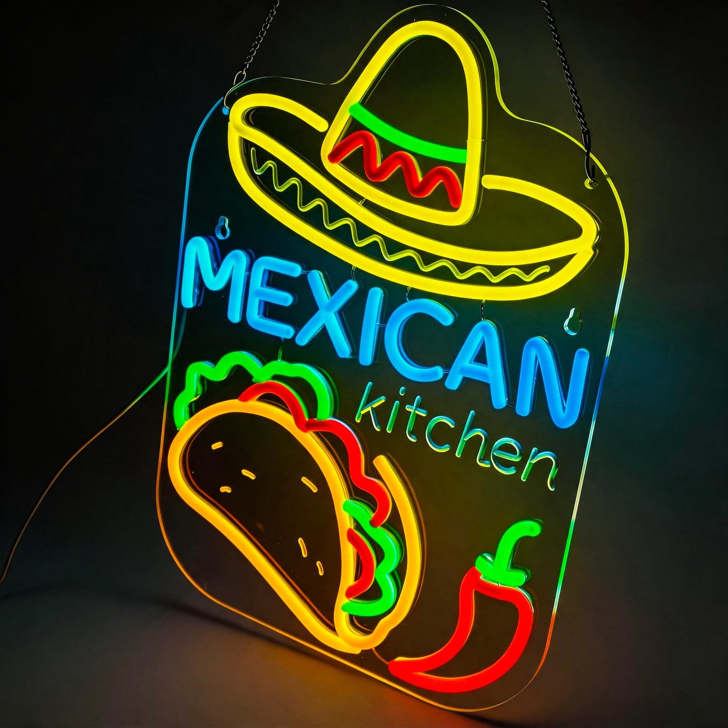 Mexican Taco Neon Sign - LED Restaurant Decor for Mexican Kitchen, Taco Party Decorations, 16.5x12" USB Wall Light - Mexican Food Gifts