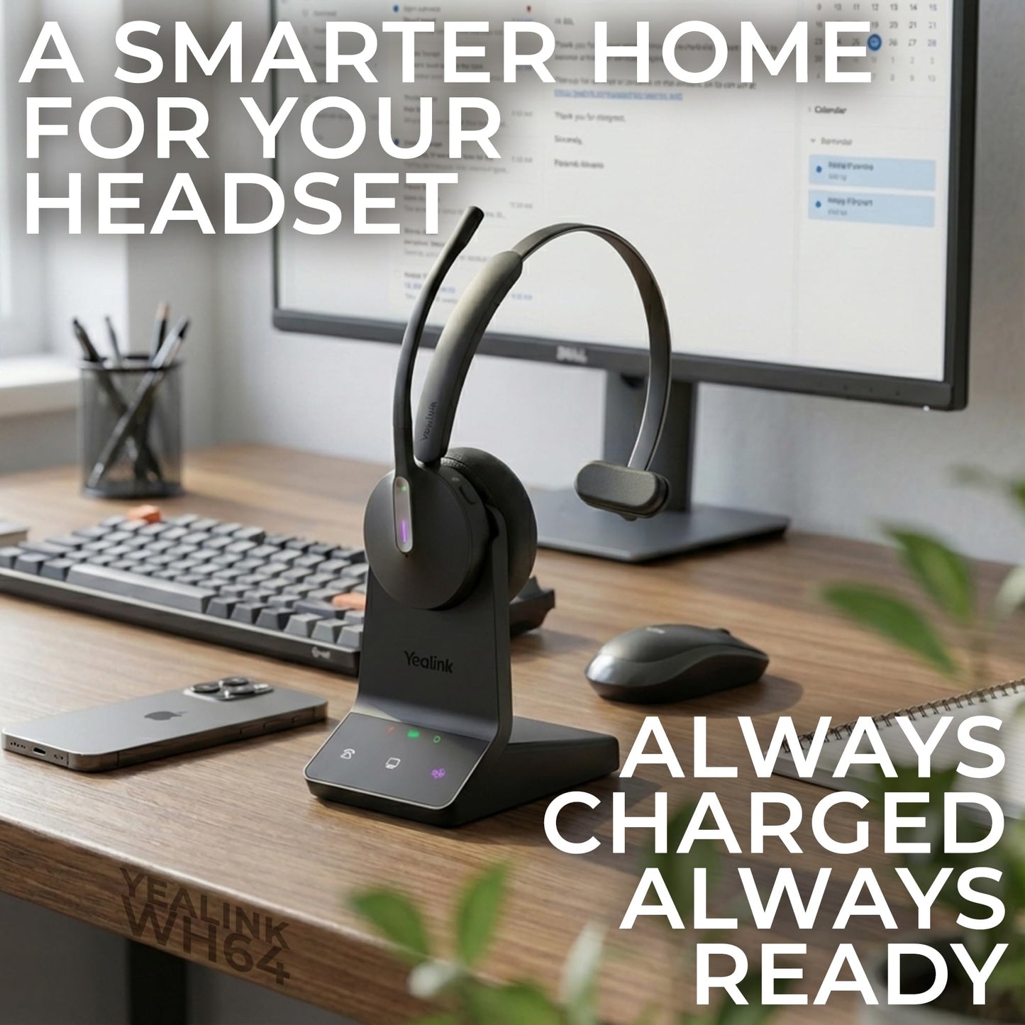Yealink WH64 Wireless DECT Headset & Bluetooth MS Mono, Teams & Zoom Compatible, Acoustic Shield 2.0, 3-Mic Noise Cancellation, All-Day Comfort, Plug…