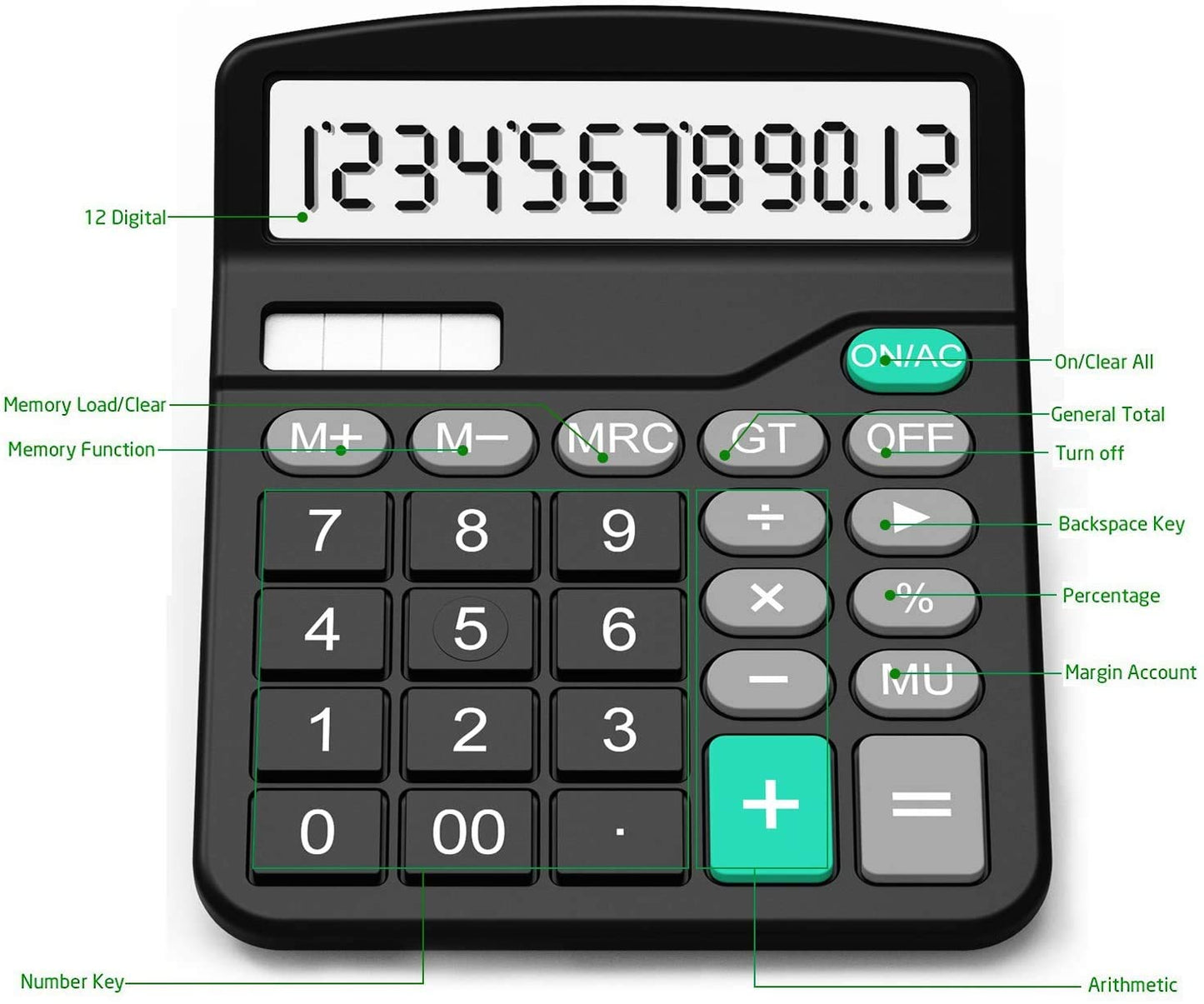 Calculator, Splaks 2 Pack Standard Functional Desktop Calculators Solar and AA Battery Dual Power Electronic Office Calculators with 12-Digit Large
