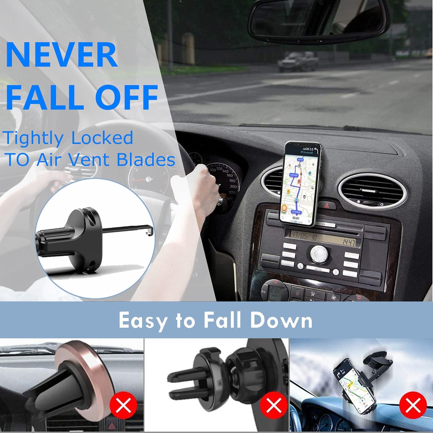 ZANEDY Car Universal Phone Mount for Collapsible Grip/Socket Mount Phone Holder Pop Air Vent Out Stand Car Mount 360 Degrees Dashboard Desk Wall
