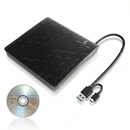 External DVD Drive USB 3.2 Gen 1 Slim Portable CD/DVD Burner, High-Speed Optical Drive Writer for Laptop Desktop, Plug & Play Media Player