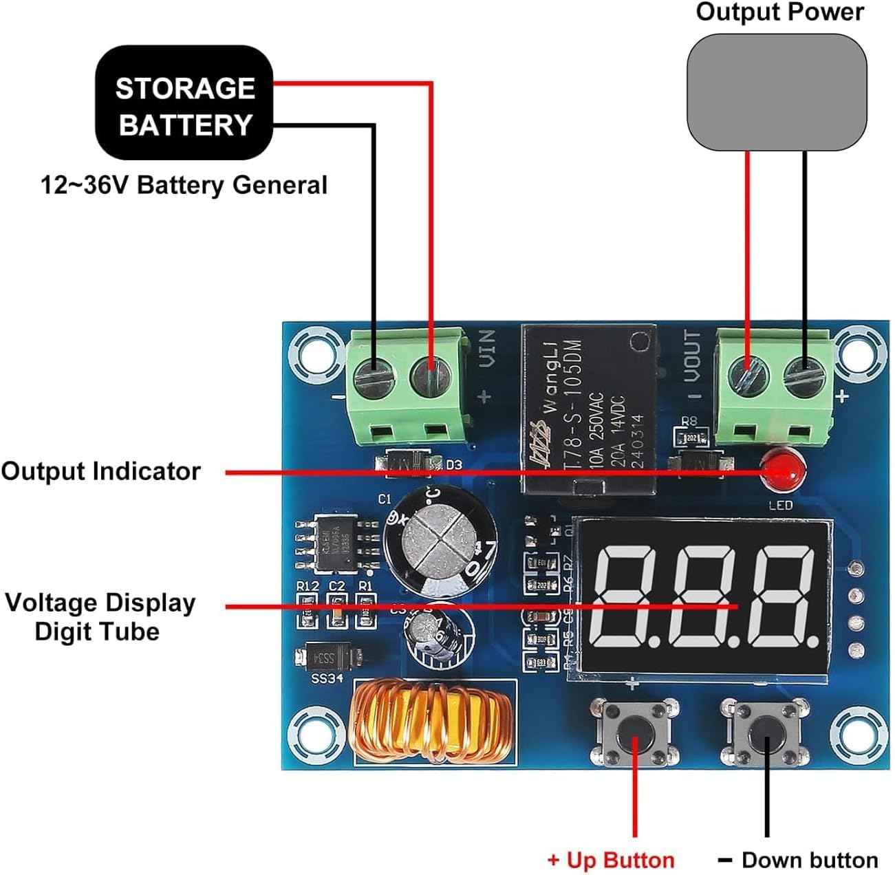 2PCS 12V-36V DC Voltage Protection Modules XH-M609 Over-Discharge Circuit Protection Module Digital Low Voltage Protector Disconnect Switch…