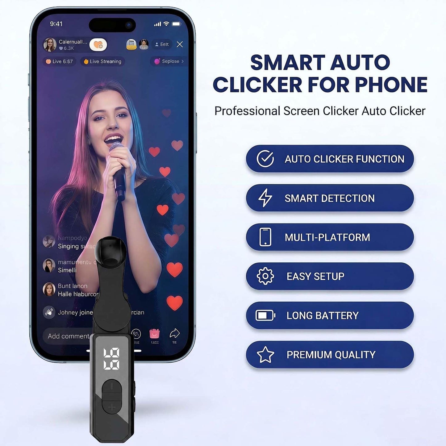 Rechargeable Auto Clicker Screen Tapper for Tiktok Live, 107 Speeds, Auto Tapper for iPhone iPad Android - Tiktok Tapper & Tapper for Tiktok