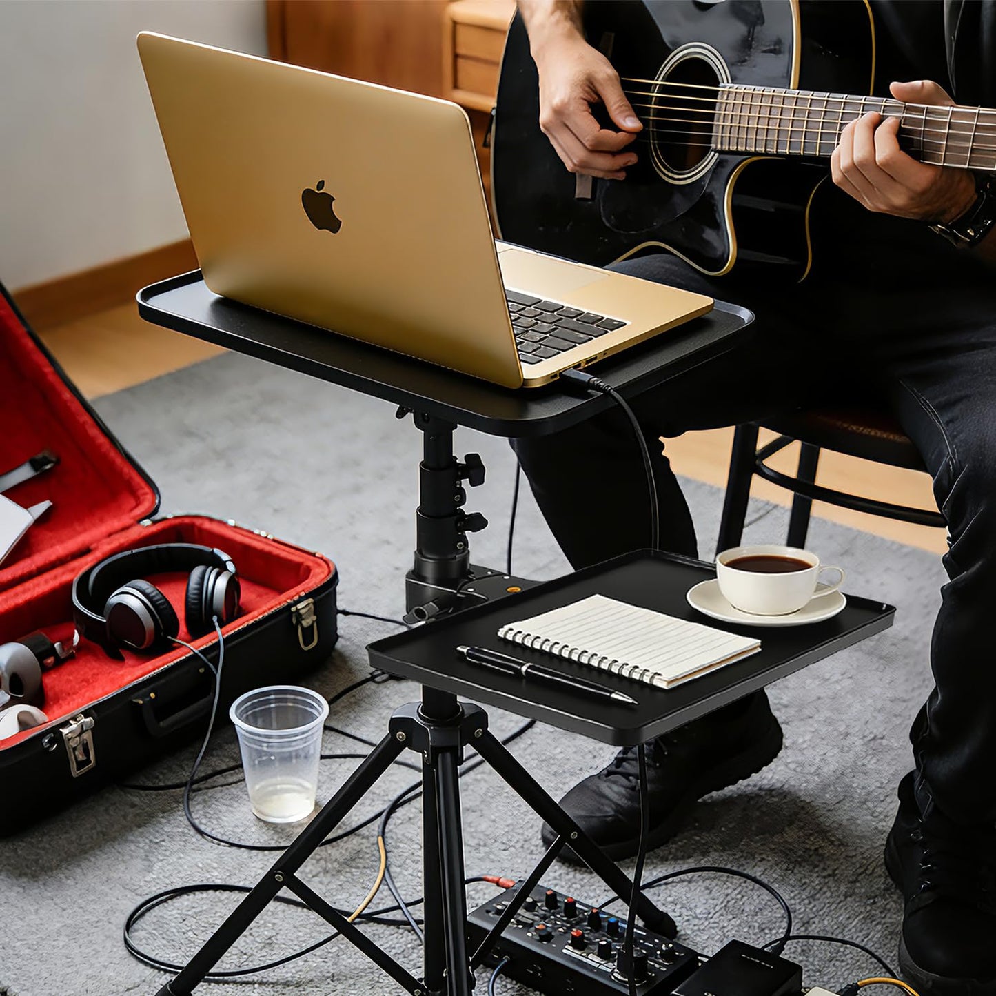 Microphone Stand Tray,Clamp on Shelf for TikTok,Most Mic Stands,10.8"x8.0" Large Tripod Shelf Table,Clip on Tray,Music Stand Accessories,Lash Tray