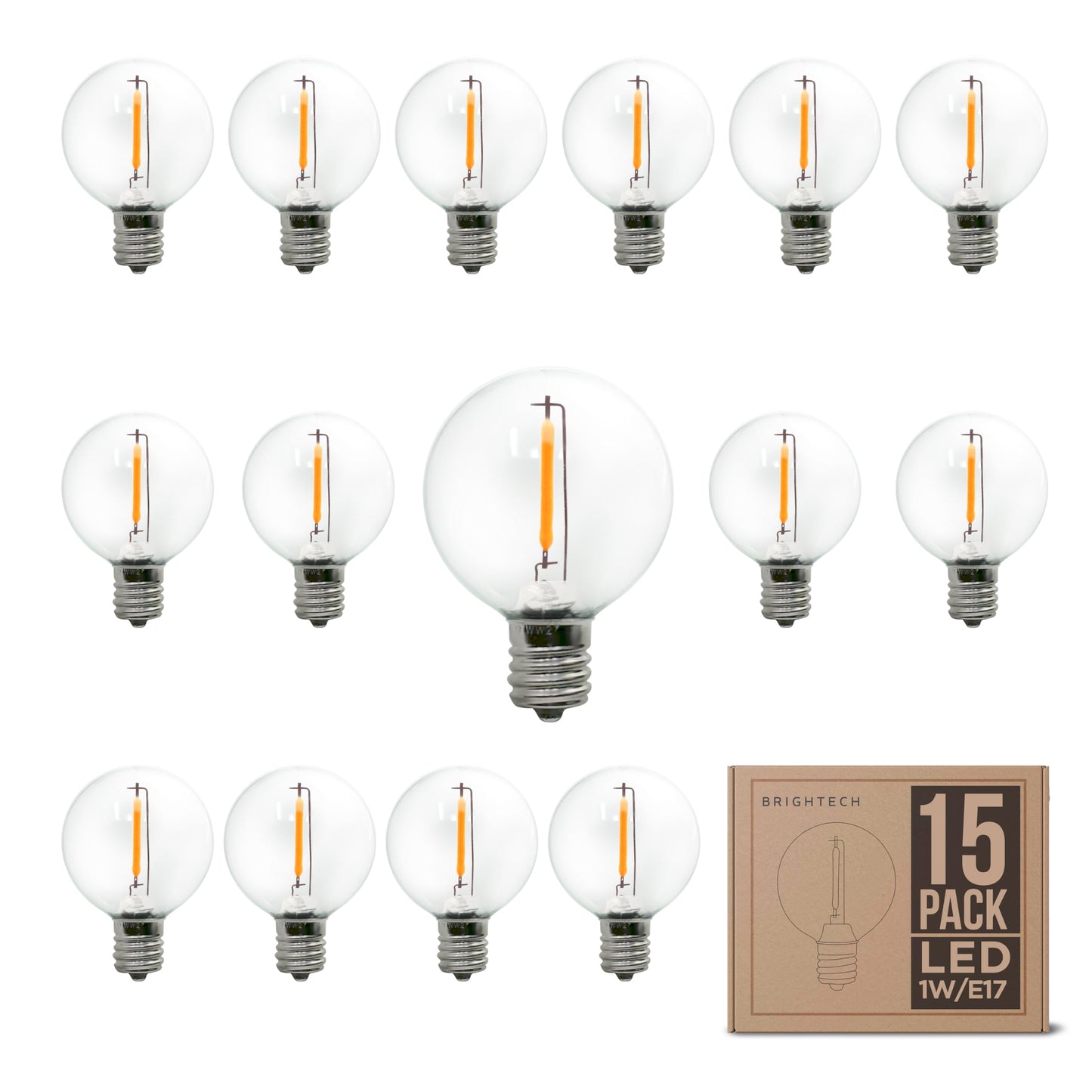 Brightech Ambience PRO Replacement LED Light Bulbs, Plastic 1 Watt LED Edison-Inspired Exposed Filaments Bulbs, G40/G45 Energy Efficient Outdoor