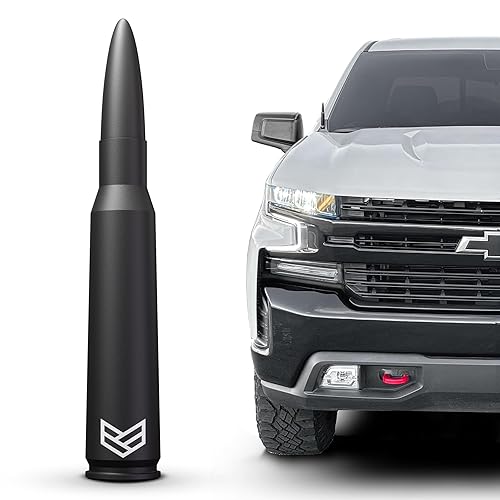 RONIN FACTORY Bullet Antenna Chevy Silverado & GMC Sierra Trucks - 50 Cal Truck Antenna Accessories - Anti Theft - Carwash Safe - Short Replacement