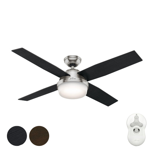 Hunter Fan 52 inch Brushed Nickel Contemporary Ceiling Fan with LED Light Kit and Remote Control (Renewed)