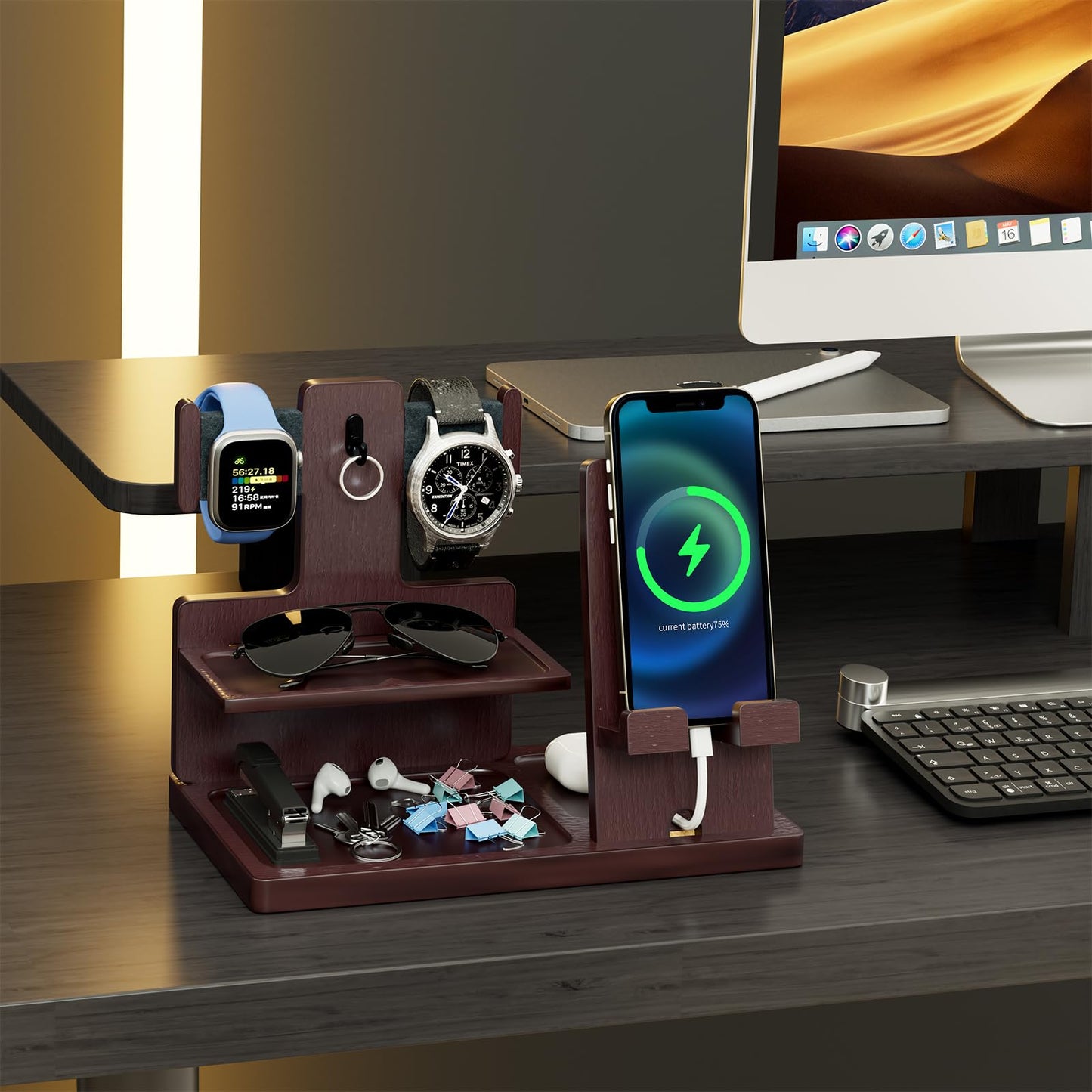 ProCase Gifts for Dad, Wood Phone Docking Station for Men, Dad Gifts From Daughter Son, Mens Nightstand Organizer, Anniversary Birthday Gifts for Dad