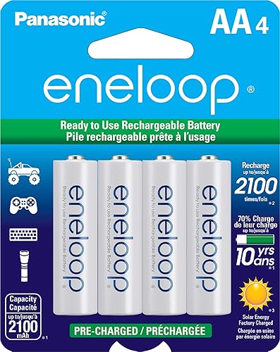 Eneloop Panasonic BK-3MCCA4BA AA 2100 Cycle Ni-MH Pre-Charged Rechargeable Batteries, 4-Battery Pack