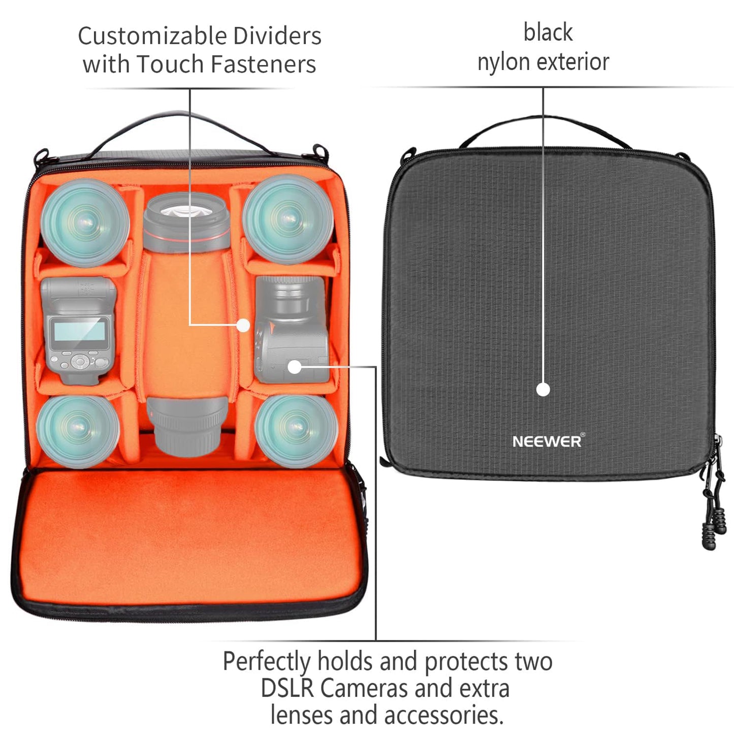 Neewer® Flexible Partition Camera Padded Bag Insert Protection Handbag for SLR DSLR Mirrorless Cameras and Lenses,Flash Light,Radio Trigger,Battery