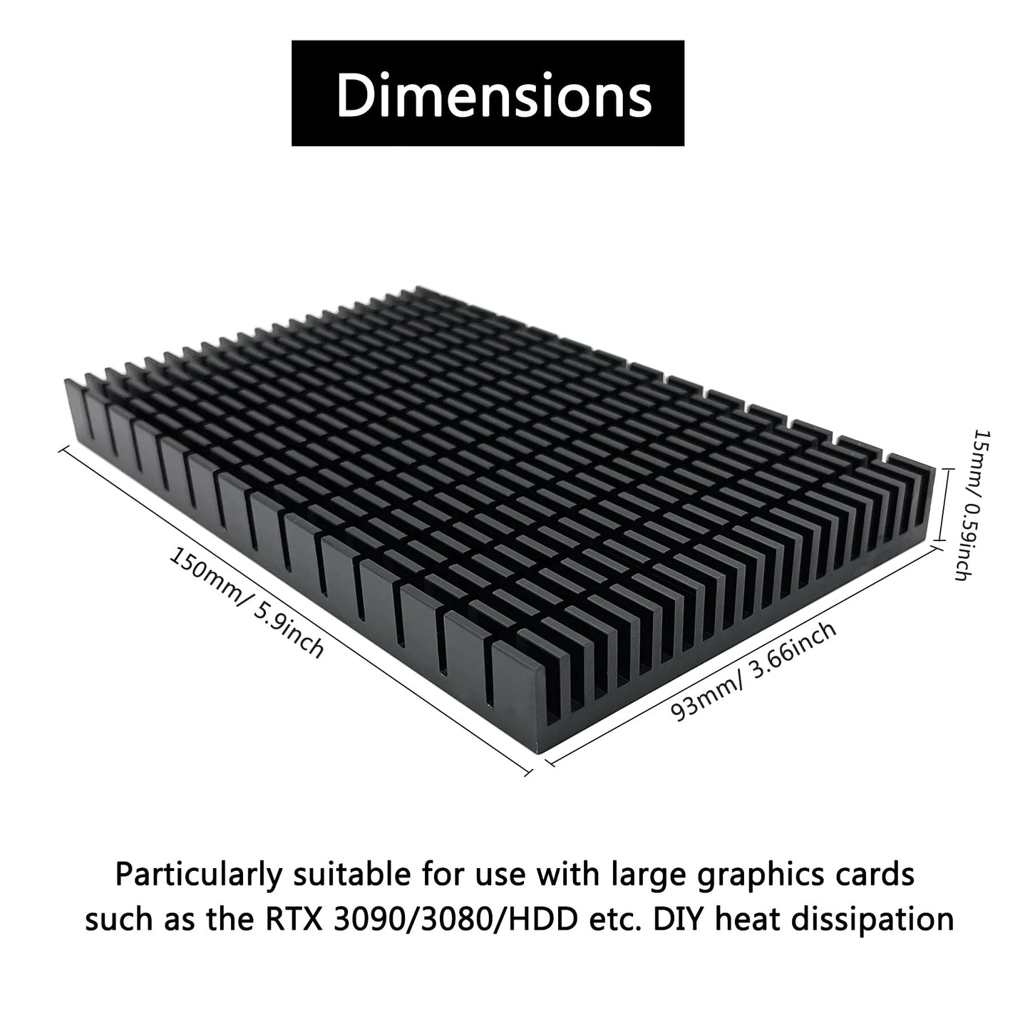 Awxlumv Aluminum Large Heatsink 5.9 x 3.6 x 0.59 Inch /150 x 93x 15 mm Black Heat Sinks Fins for Cooler RTX 3090 3080 ti Backplate PCB LED Motherboard