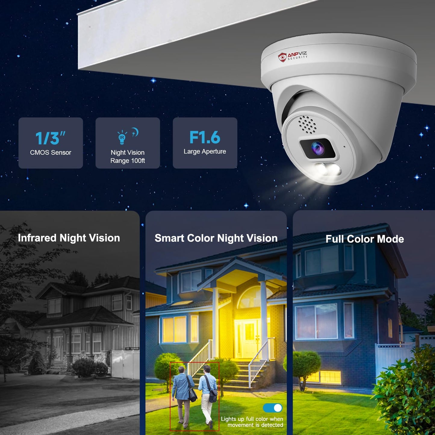 Anpviz 6MP PoE Camera, Turret 6MP UltraHD IP Camera Outdoor with Mic & Speaker, 100FT Smart Color Night Vision, PoE Security Cameras with AI Human