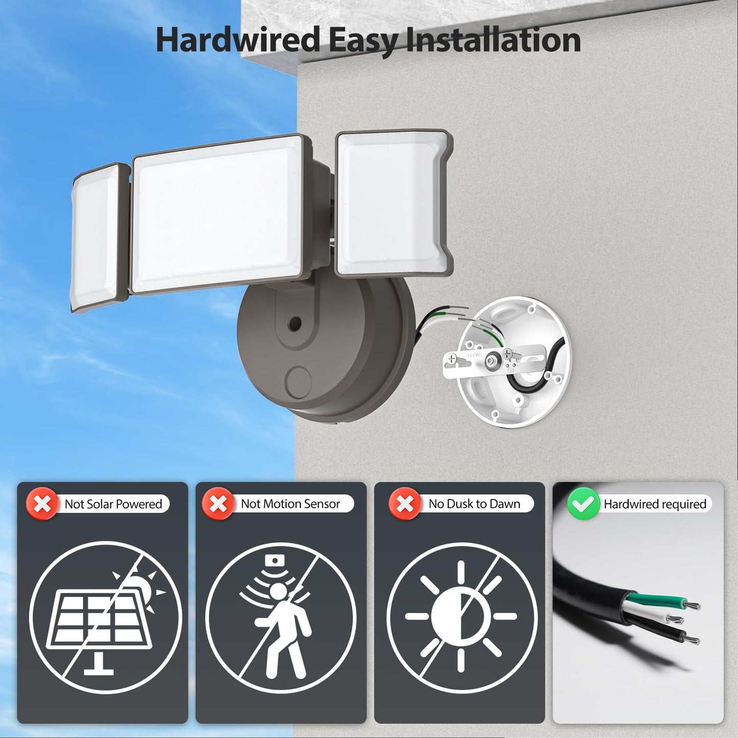 Olafus 60W Flood Lights Outdoor 2 Pack, Switch Controlled LED Security Lights 6000LM, 6500K Outside Floodlight, IP65 Waterproof Exterior Light Fixture