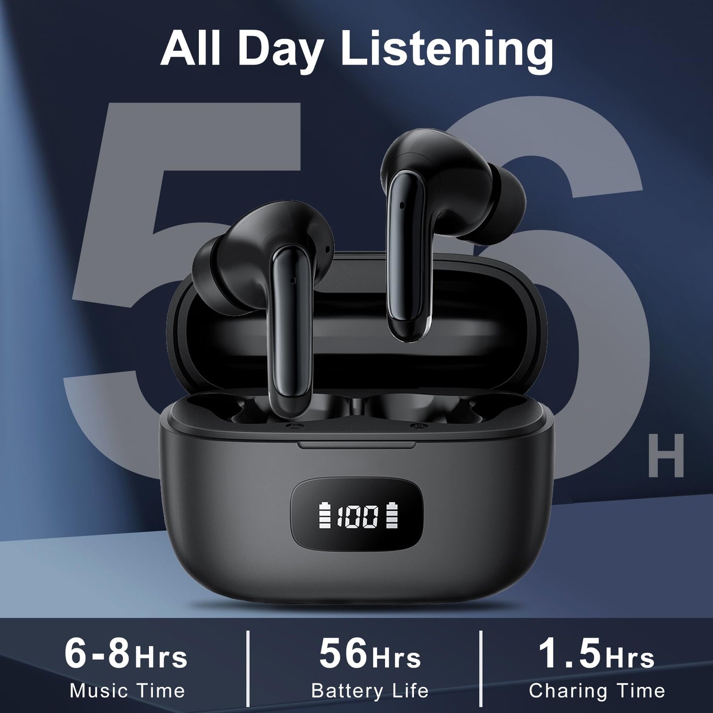 Earbuds, Wireless Earbuds 2026 Bluetooth 5.3 Headphones, 56Hrs Hi-Fi Stereo Deep Bass Earphones with 4 ENC Noise Cancelling Headphones Mics, IPX7