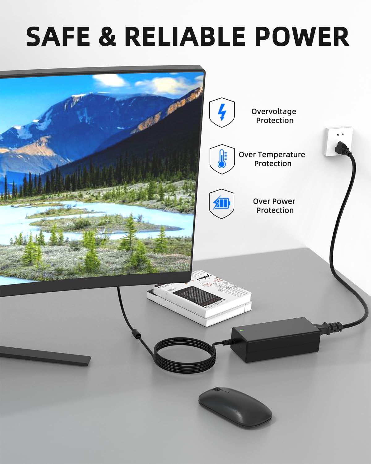 DC 19v Power Cord Compatible with LG Monitor Charger 32LH570B 29UM57-P 27EA63V-P 26LN4500 25UM57 32” 27” 26” 24” 23” 22” 20” 19” LED LCD Monitor…