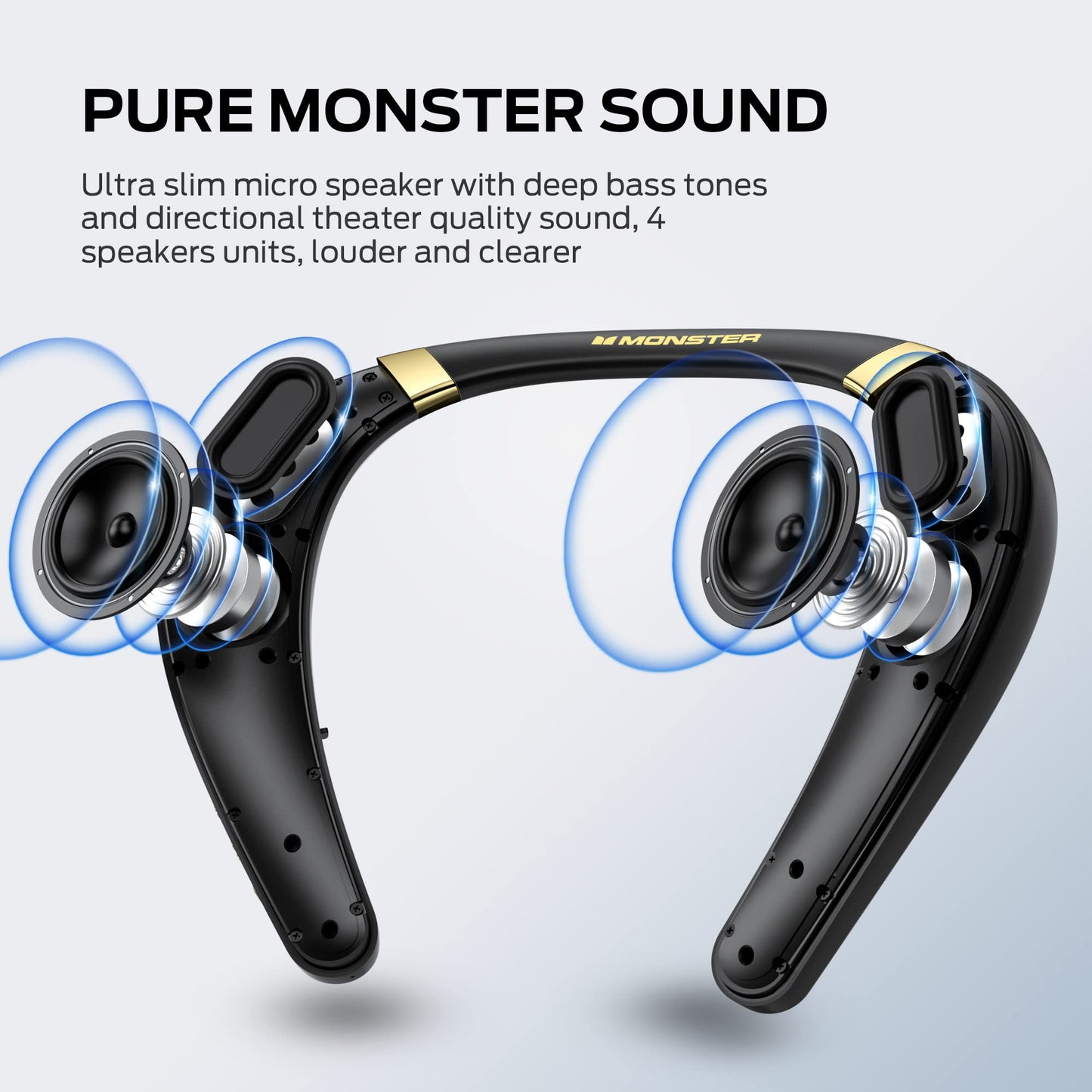 Monster Boomerang Neckband Bluetooth Speaker, Neck Wireless Wearable Speaker with 12H Playtime, True 3D Stereo Sound, Portable Soundwear, IPX7