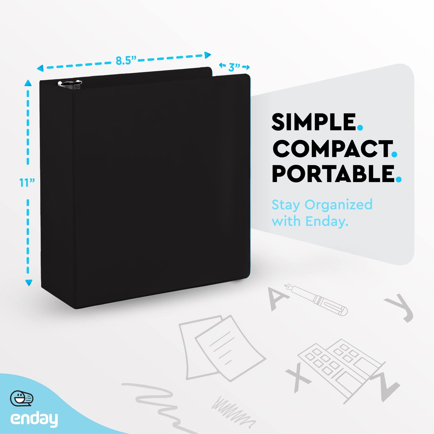 Enday 3 Inch Binder Black 3 Ring Binder 3 Inch, Heavy Duty Three Ring Binder, 600 Sheets Capacity - 3 Inch Binder for Home School and Office