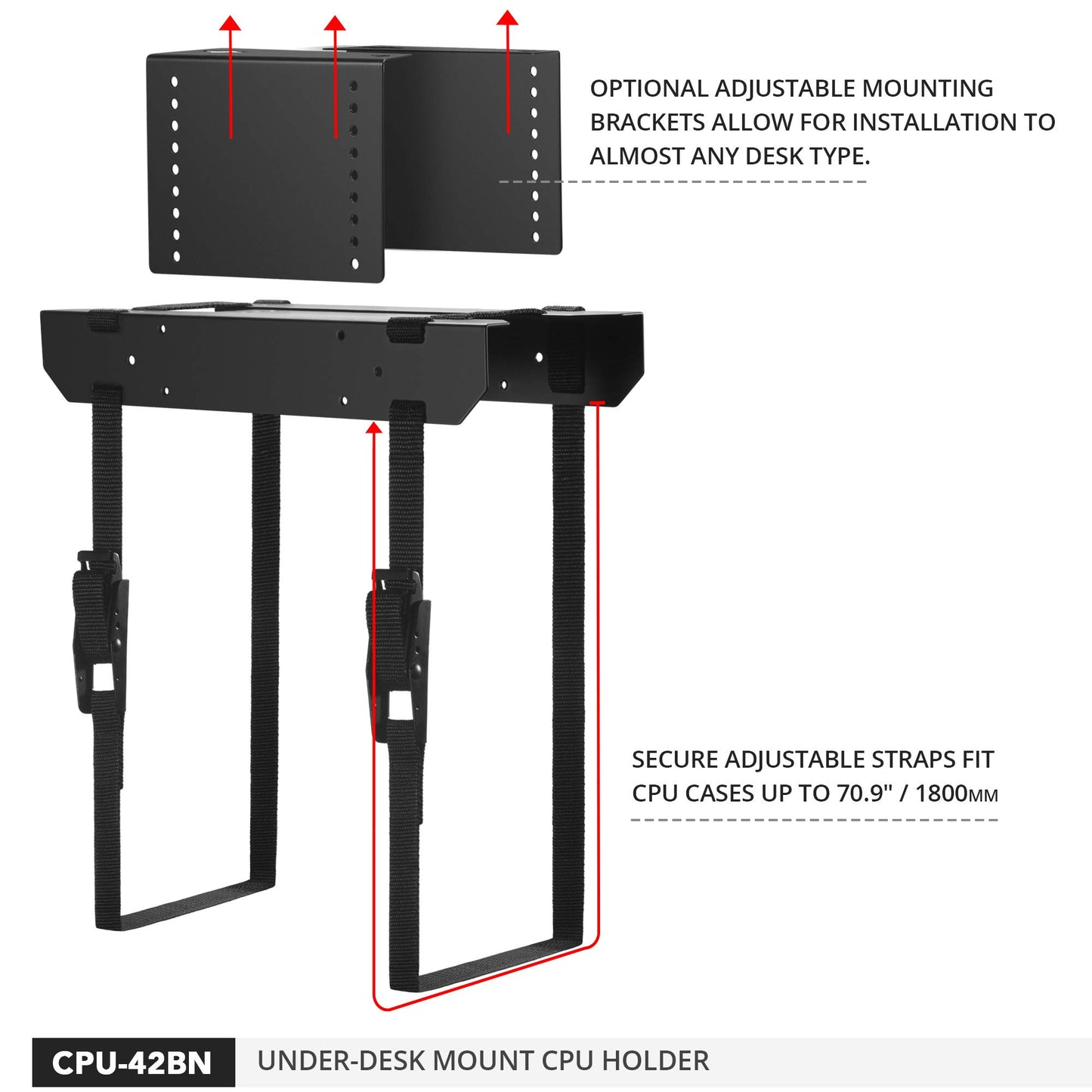 Penn Elcom Under-Desk Computer Mount, Adjustable Straps Fit up to 71 Inches - PC Tower Holder